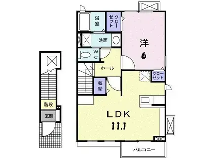 セレノII(1LDK/2階)の間取り写真