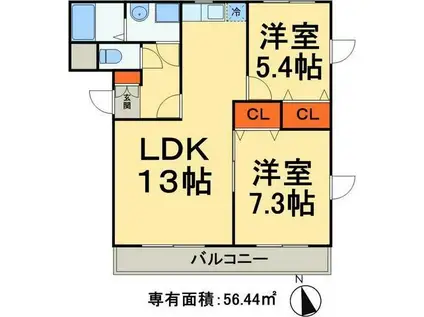 グランド・カオルII(2LDK/1階)の間取り写真