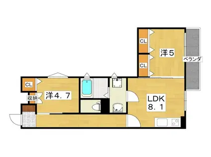 クリエオーレ下神田I(2LDK/2階)の間取り写真