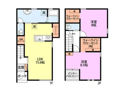 関屋松波町メゾネットアパート(2LDK/1階)の間取り写真