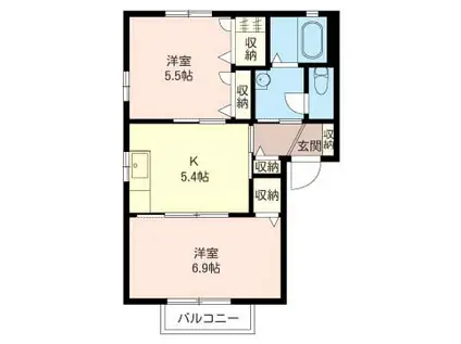 ヴィルドミール A棟(2K/2階)の間取り写真