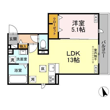SUN HILLS三組(1LDK/3階)の間取り写真