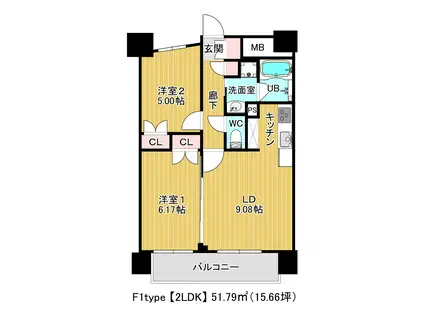 上杉ガーデンスクエア(2LDK/3階)の間取り写真
