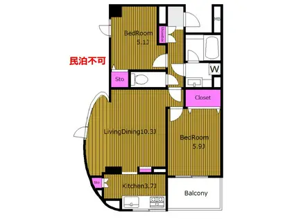  2面採光 萩原ビル A(2LDK/2階)の間取り写真