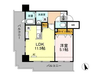 ブリスキューブ(1LDK/7階)の間取り写真
