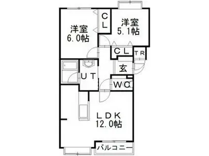 クリスタルリバ-五番館(2LDK/2階)の間取り写真