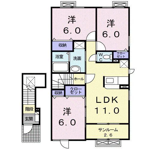 ヴィラージュ ガンクG(3LDK/2階)の間取り写真