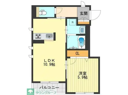 メゾンドゥモモ(1LDK/2階)の間取り写真