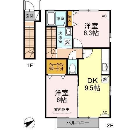 グランモア出作(2DK/2階)の間取り写真