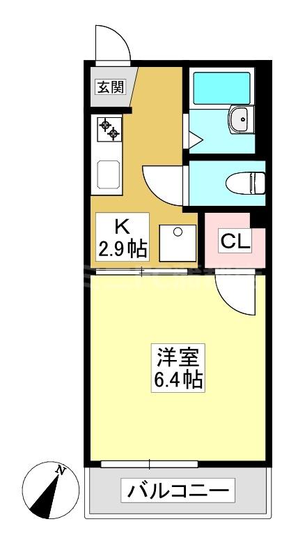 ジュネス御林 B棟(1K/1階)の間取り写真