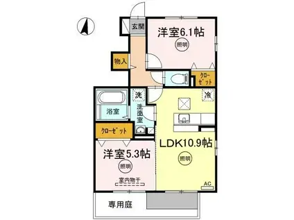 クレールB棟(2LDK/1階)の間取り写真