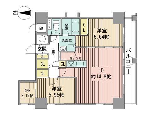 レジディア大通西(2SLDK/13階)の間取り写真