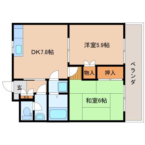 エスポワール下島(2DK/1階)の間取り写真