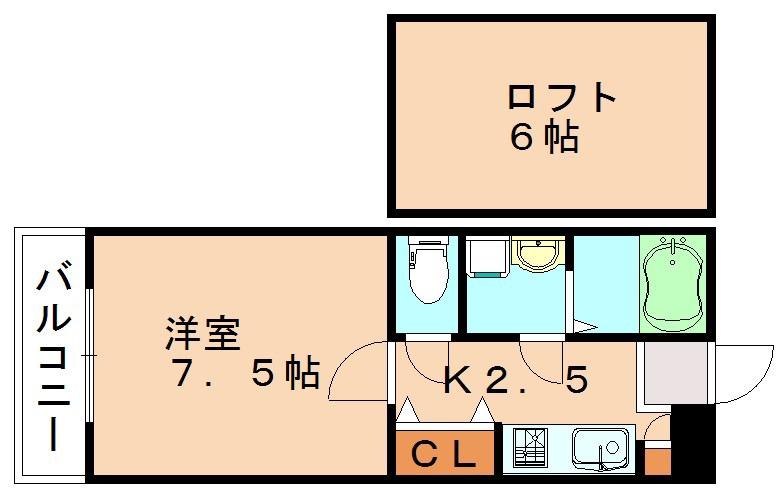 ラルーチェ九工大前(1K/2階)の間取り写真