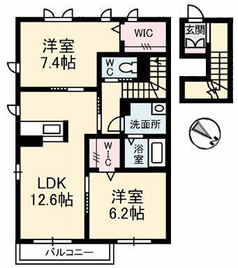プロヌーブ西本浦B(2LDK/2階)の間取り写真