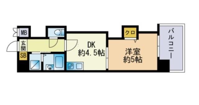 レジディア博多(1DK/9階)の間取り写真