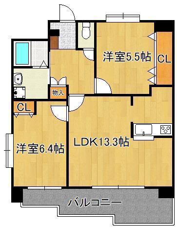 SESSION穴生(2LDK/3階)の間取り写真