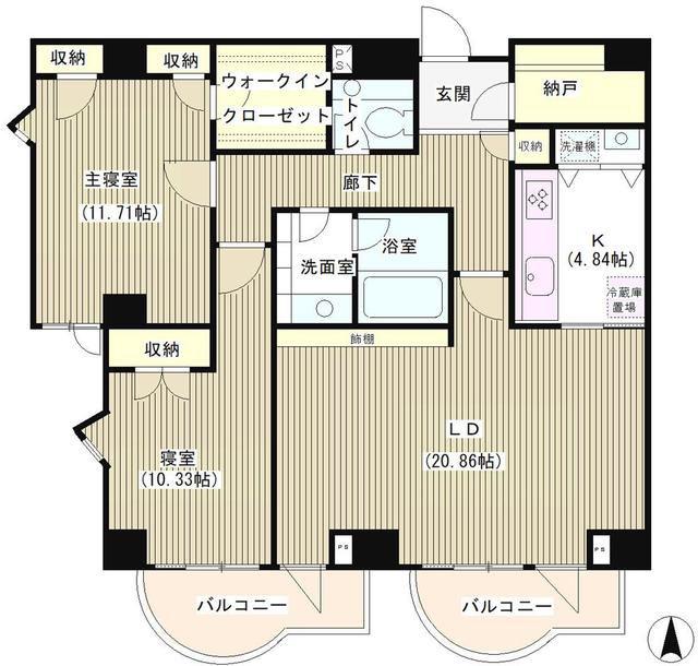 三番町ハウス(2LDK/2階)の間取り写真