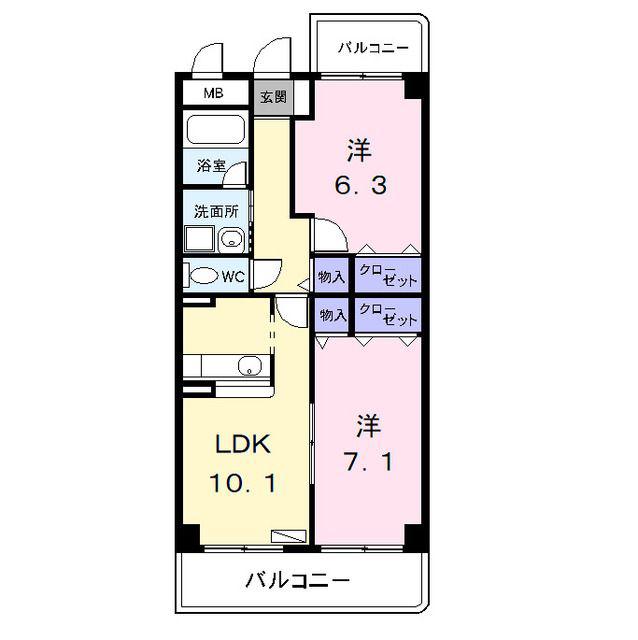 ブルージュ(2LDK/2階)の間取り写真