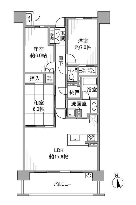 バンベール植田ヒルズ2(3LDK/5階)の間取り写真