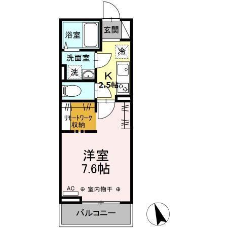 ウェルデンス戸塚 B(1K/2階)の間取り写真