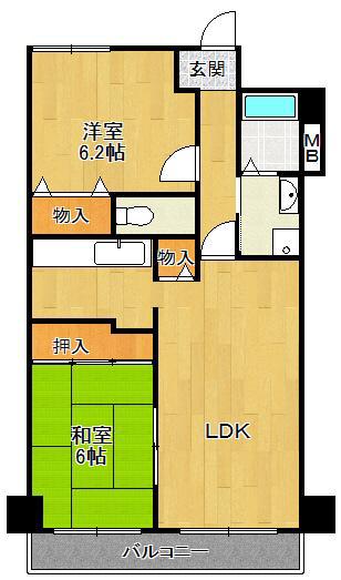 ボヌール宝塚(2LDK/4階)の間取り写真