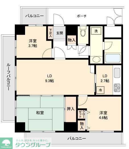ライオンズマンション東松山下沼公園(3LDK/9階)の間取り写真