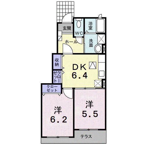 セリーノ・カーサ A(2DK/1階)の間取り写真