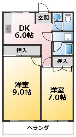 ハイツホールイン2(2DK/2階)の間取り写真