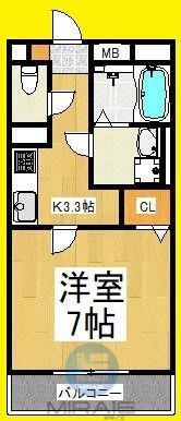ベルシティ大鋸(1K/1階)の間取り写真