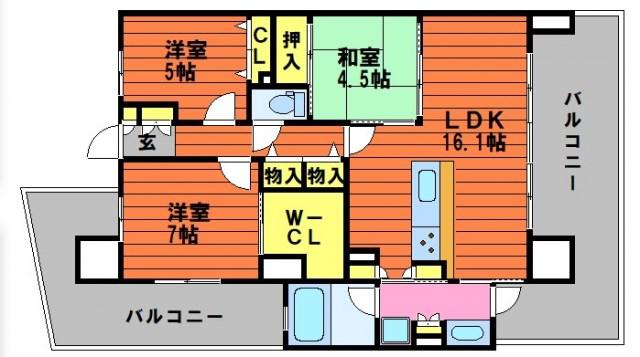 アルビオガーデン西川原(3LDK/3階)の間取り写真