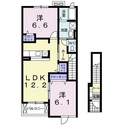 白山ヒルズII 弐番館(2LDK/2階)の間取り写真