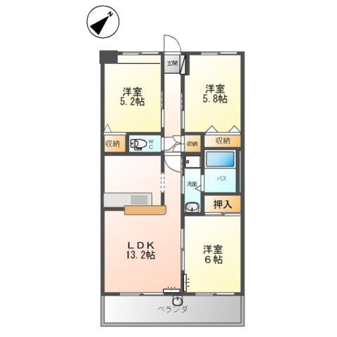 グランディール高野台(3LDK/3階)の間取り写真