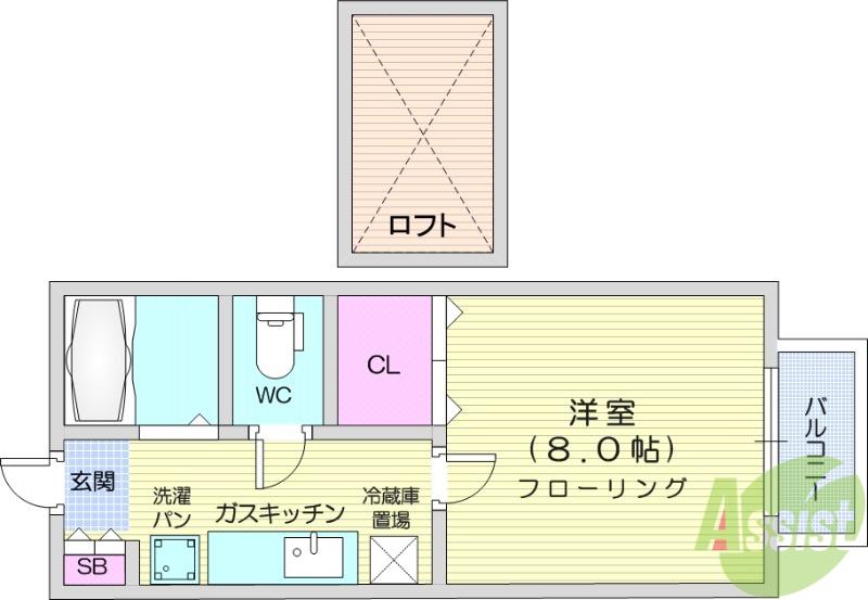 ソレアード愛子(1K/1階)の間取り写真