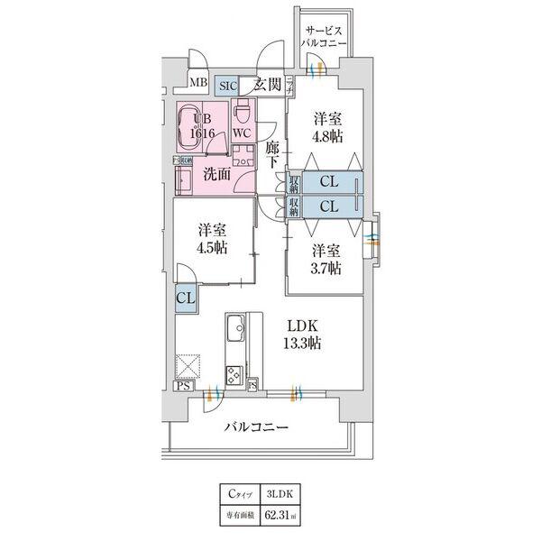 スプランディッド難波VII(3LDK/11階)の間取り写真