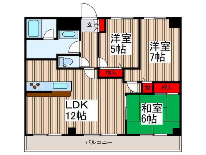 西川口パインマンションII(3LDK/6階)の間取り写真