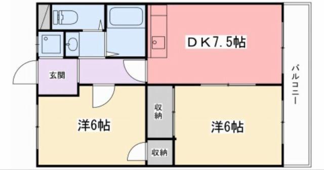 西庄中村コーポ(2DK/2階)の間取り写真