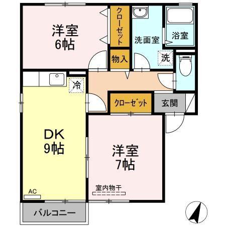 クレセント中島(2DK/2階)の間取り写真