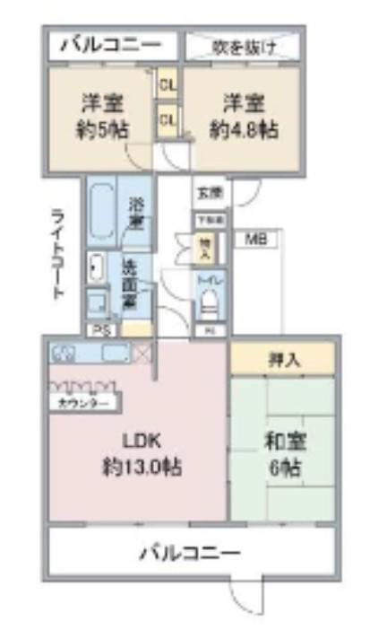 ハイツ東戸塚 II B棟(3LDK/1階)の間取り写真