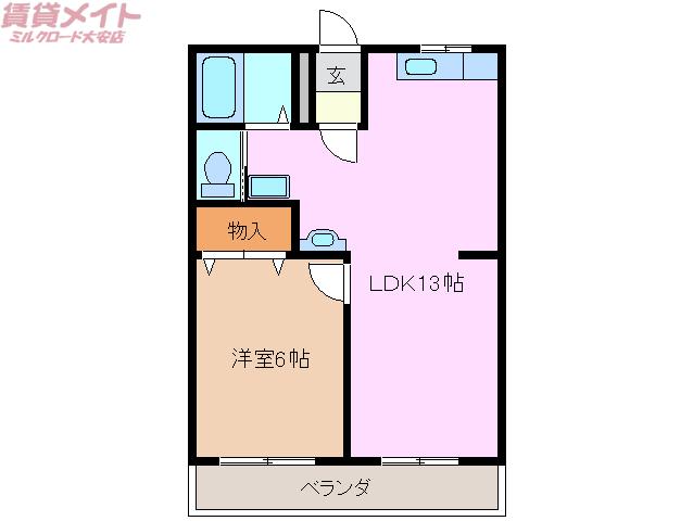 メモリーあかつき(1LDK/3階)の間取り写真