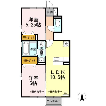 フロンティア上袋(2LDK/1階)の間取り写真