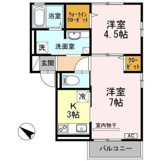 グランデール鶴江(2K/2階)の間取り写真