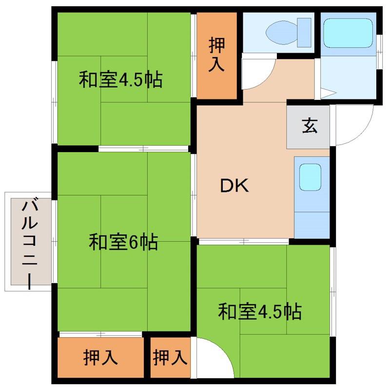小中島2丁目文化(3DK/2階)の間取り写真