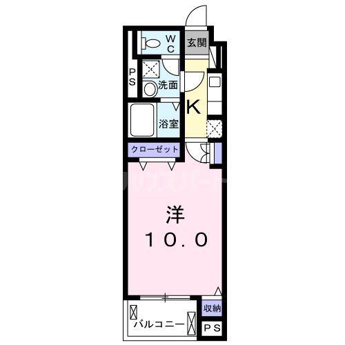 オークリーフビレッジ(1K/4階)の間取り写真