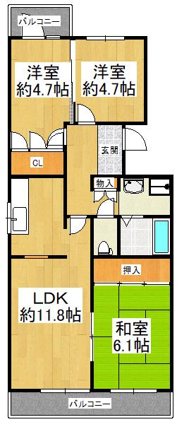 グリーンヒル小金台(3LDK/2階)の間取り写真