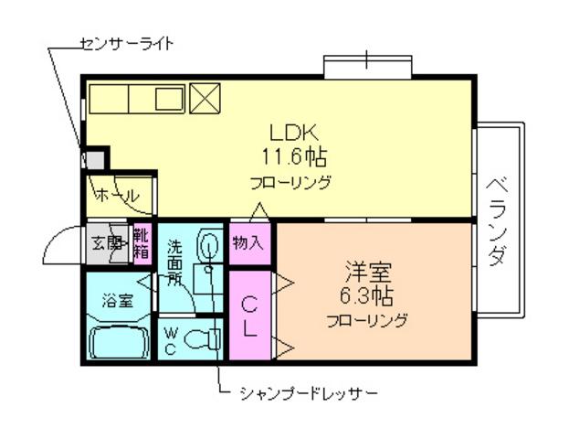 ルミエール鶯の森(1LDK/2階)の間取り写真