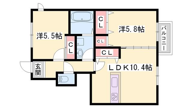 VILLA網干(2LDK/1階)の間取り写真