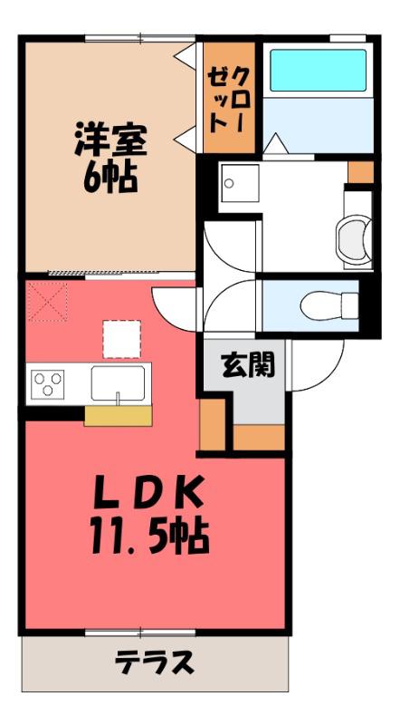 ブエナデルソーレ(1LDK/1階)の間取り写真
