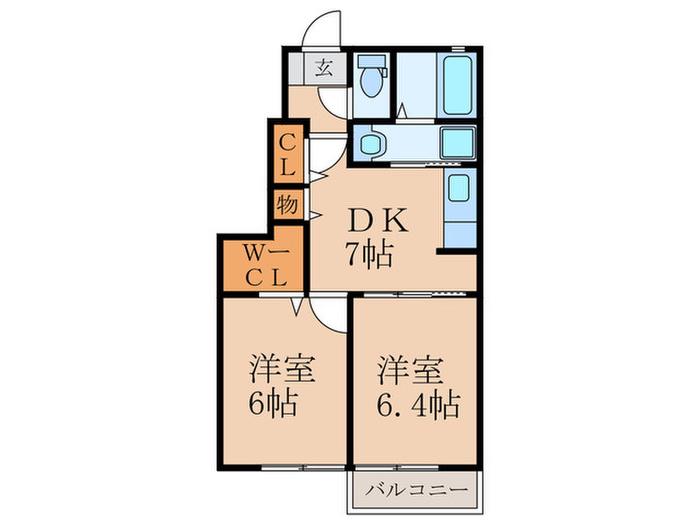 メゾン・ド・ソレイユKM I(2DK/1階)の間取り写真