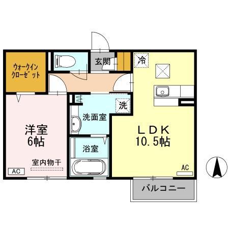 リヤンAJII(1LDK/1階)の間取り写真